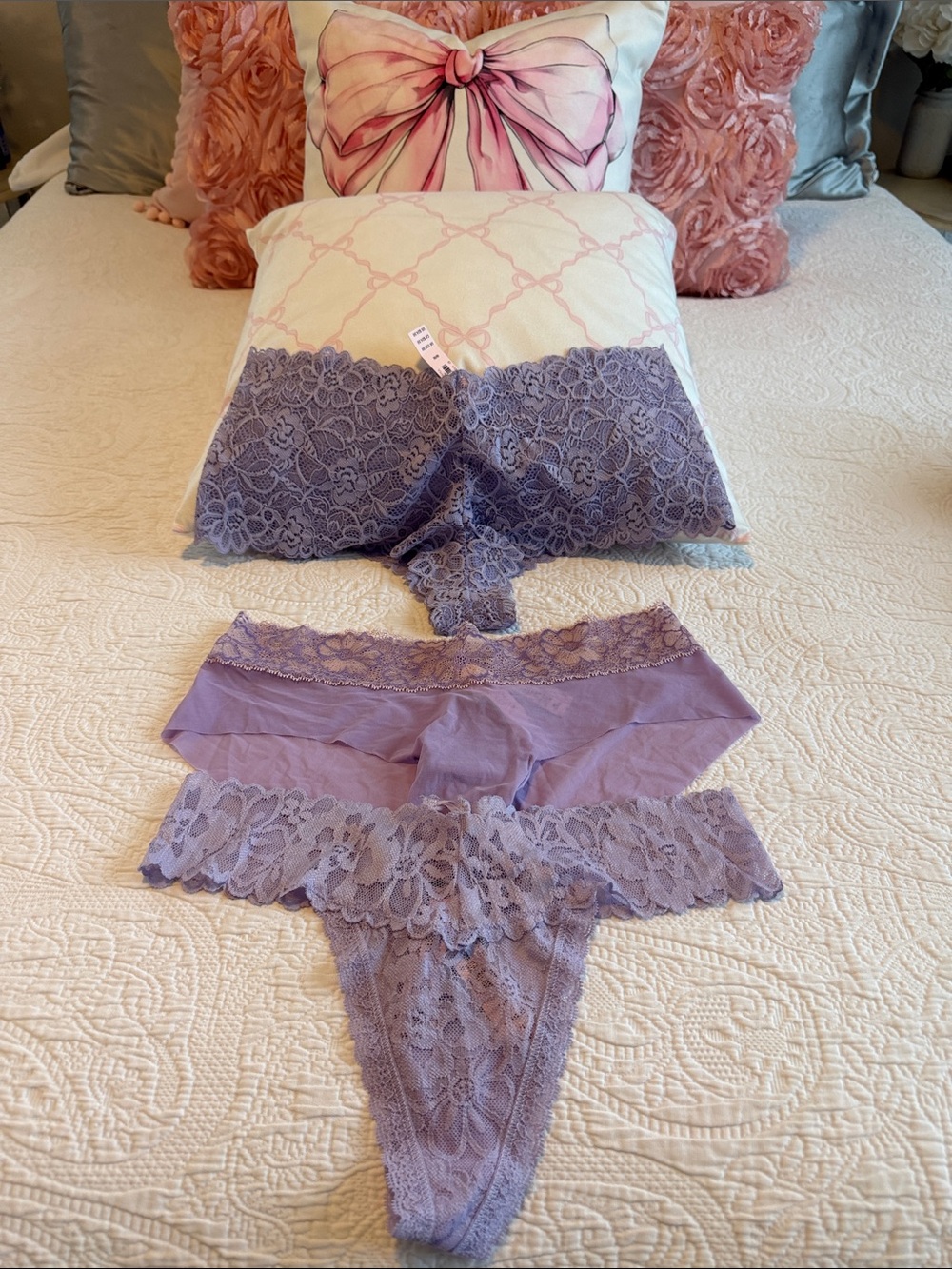 Victoria's Secret Lavender Lace Bikini & Thongs Trio